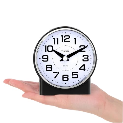 Image of Tinload 4.3 inch No Ticking Analog Alarm Clock,Silent Readable for Seniors,Easy to Set,Gradual Rise Alarm,Big Numbers,On /Off Switch on Side,Gentle Wake,Snooze,Lighted on Demand,Battery Operated,Black