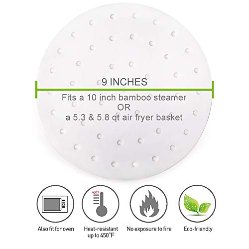 100Pcs Air Fryer Liners, Vancens 9 Inch Bamboo Steamer Liners, Premium Perforated Parchment Paper Sheets, Non-Stick Basket Mat, Perfect For 5.3 & 5.8 Qt Air Fryers/Steaming/Baking/Cooking #TOP2