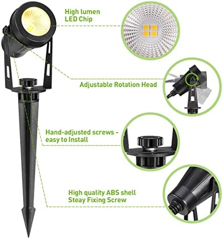 GreenClick Garden Spike Lights, Extendable Garden Lights Mains Powered 12V Low Voltage Landscape Spotlights IP65 Waterproof Outdoor Garden Uplights for Wall Trees Shrubs(4 Pack, Warm White)