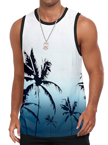 Bupekbee Mens Graphic Tank Tops Sleeveless Workout Gym Shirts Beach Hawaiian Coconut Tree Patriotic Style T-Shirt