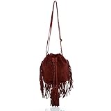 BACCINI Bucket Bag Sandra aus Wild-Leder I Schnürbeutel klein für Damen I Hobo Bag Beuteltasche rot handgefertigt