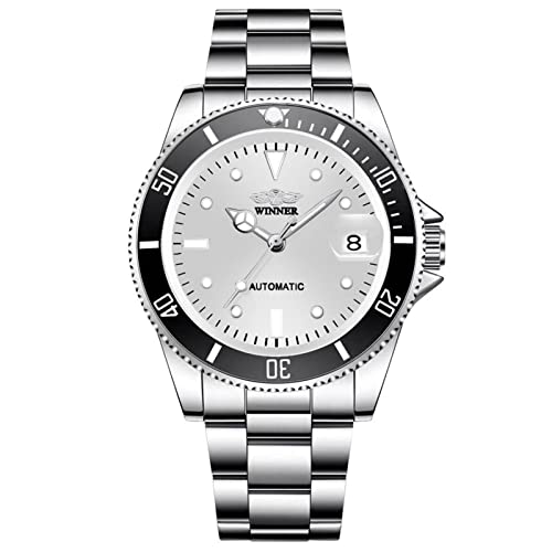 FORSINING Montre mécanique automatique pour homme, avec bracelet en acier inoxydable de 20 mm, remontage manuel, montre de business élégante pour homme, blanche, bracelet