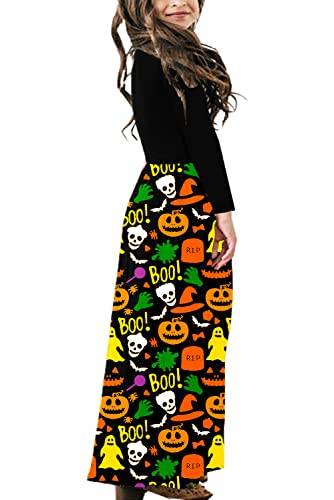 Image of Halloween Girls Pumpkin Boo Dresses Cute Party Long Sleeve Halloween Outfit 13-14 Years