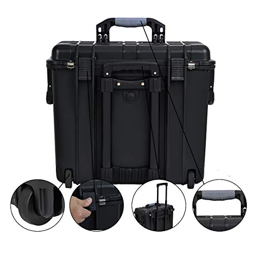 Meijia Waterproof Portable Equipment Hard Case With Retractable Pull Handle And Rolling Wheels,Foam Inserted , Elegant Black, Fit For Drones,Rifle,Camera,Lens,19.88X12.01 X18.11 Inches #TOP5