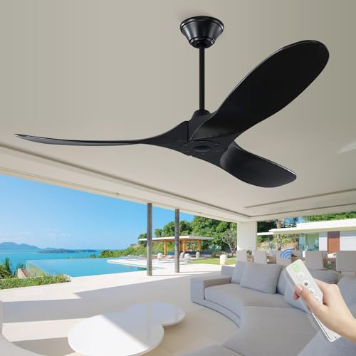 Modern Black Ceiling Fans no Lights, 60'' Wood Outdoor Ceiling