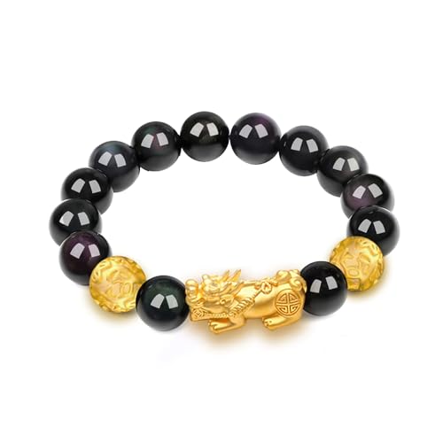 Liyapei Feng Shui Black Obsidian Wealth Bracelet，Feng Shui Bracelet For Men/Women With Sagin Pixiu Character For Protection Can Bring Luck And Prosper