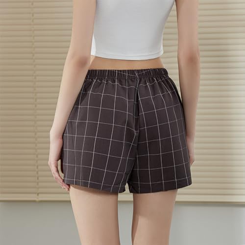 Image of Womens Boxer Shorts Y2k Lounge Pj Shorts Low Rise Striped Pajamas Sleep Lounge Plaid Gingham Micro Short Pants