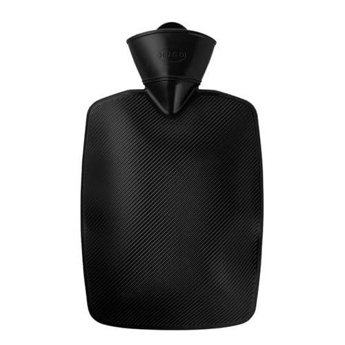 Hugo Frosch Wärmflasche Klassik 1,8l – Made in Germany – Strukturlamelle Schwarz – große, auslaufsichere Bettflasche