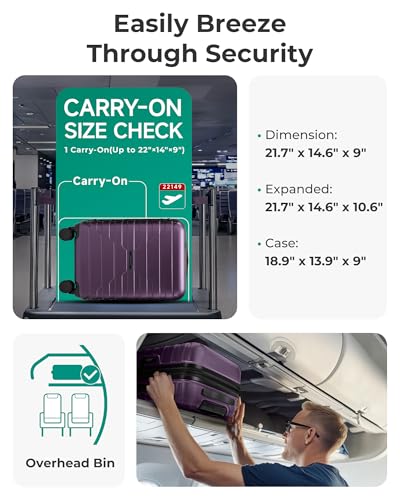 Image of BAGSMART Carry On Luggage 22x14x9 Airline Approved with Spinner Wheels,Lightweight 20 Inch Luggage with TSA Lock,Expandable Hard Shell Carry On Suitcases for Men Women,Purple