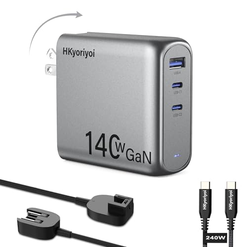 140W GaN+ USB C Charger 100W Laptop Fast Charger PD3.1 PPS 3-Port USB C Wall Charger Power Adapter for MacBook Pro 16'', Dell XPS, iPhone 16/15 Pro Max, iPad Pro, Tablet, Chromebook (Gray)