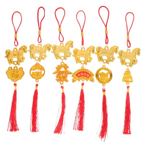 Décorations Suspendues Cheval Feng Shui et Pompon Rouge Chinois pour Maison et Prospérité