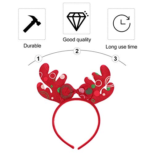 Christmas Reindeer Antlers Headband Headband Christmas Hat Feather Festival Santa Hat, Red, 28x14x1.2cm - Image 2