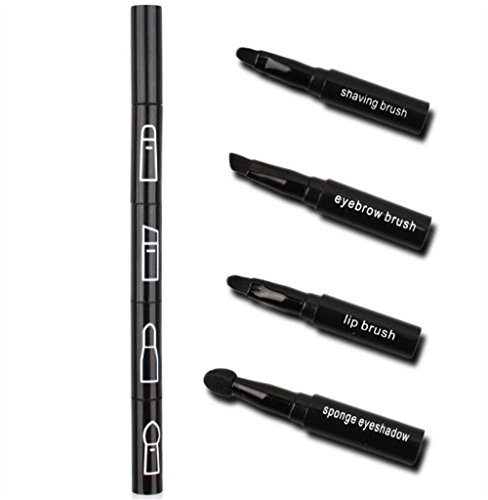 4 en 1 premium doble terminación retráctil Kabuki Comestic cepillo de maquillaje sombra de ojos labial Spone sombra de ojos cepillo de cejas Brocha de afeitar Komener (Color : Black)