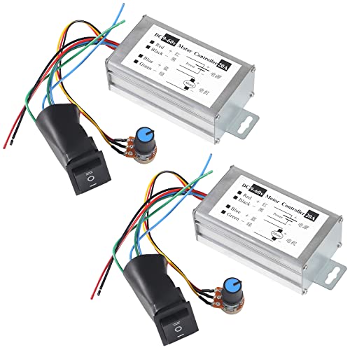 2pcs DC Motor Speed Controller, Brush Motor Driver Controls Module DC 9V-60V 12V 24V 36V 48V 60V Motor Pulse Width Modulator Regulator 20A 1200W PWM Monitor Dimmer Governor with Switch & Knob