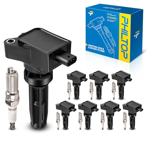 PHILTOP Ignition Coil Pack and Iridium Spark Plugs Fits for Ford 2019-2024 Edge 2.0T, 2020-2023 Explorer 2.3T, 2019-2023 Ranger, 2021-2023 Bronco 2.3T, Lincoln 2019-2023 Nautilus 2.0T, 8PCS UF855