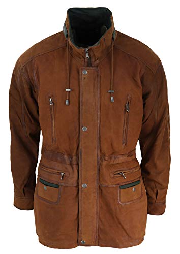 Mens Suede Genuine Safari Jacket Hunting Duffle Parka 3/4 Coat Classic Leather