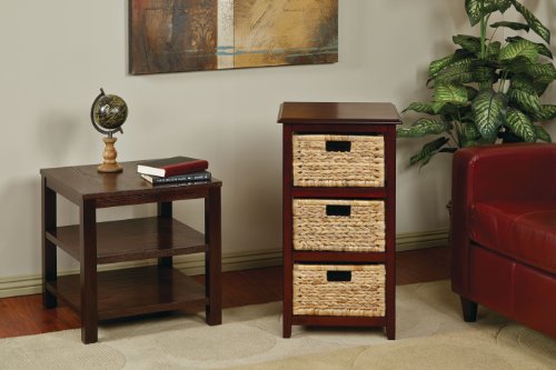 OSP Home Furnishings Seabrook Storage Tower with Solid Wood Frame and Natural Baskets, 3-Drawer, Espresso Finish by OSP Home Furnishings - Used condition - US$72.37