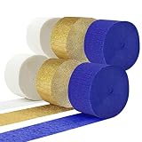 TKEJZu Crepe Paper Streamer Blue and Gold Party Decorations 492 Feet 6 Rolls Navy Blue Gold Ivory Wh