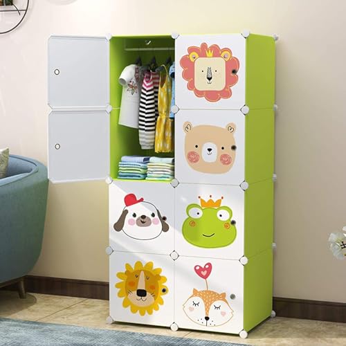 Image of Sunderlook Plastic Wardrobe for Kids Clothes - Professional Collapsible Wardrobe, Easy to Use Foldable Almirah, Plastic Cupboard for Kids for Home (Green-GG, 8 Door)