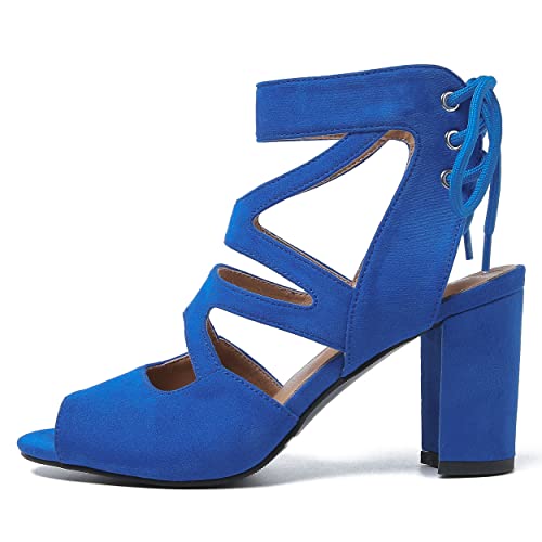 Image of fereshte Women's Lace-Up Gladiator Sandals, Block Heel Open Toe Strappy Shoes
