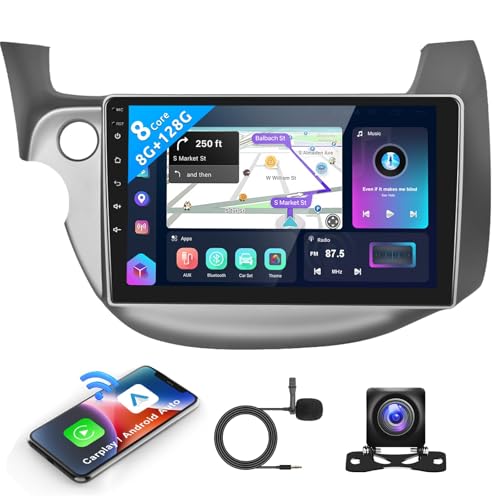 8 CORE 8G+128G Android Car Stereo for Honda Fit 2008-2013 with Wireless Carplay 10.1” Touchscreen Bluetooth 5.0 Car Radio with GPS Navigation, WiFi, Android Auto, DSP, AM/FM/RDS Radio, Backup Camera