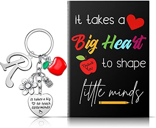 Yinkin Teacher Appreciation Gift Set Teacher Inspirational Notebook and Teacher Keychain with Initial (Initial R Style)