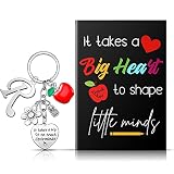 Yinkin Teacher Appreciation Gift Set Teacher Inspirational Notebook and Teacher Keychain with Initia