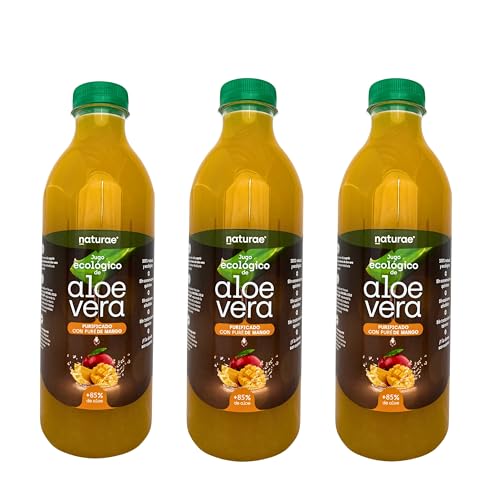 NATURAE Jugo Aloe Vera con Mango ecológico - 3 Recipientes de 1000 ml - Total: 3000 ml