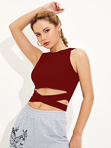 Image of Shasmi Women's & Girl's Black and Orange Solid Ribbed Round Neck Collarless Sleeveless Slim Fit Lace Up Tank Tops (Top 45)