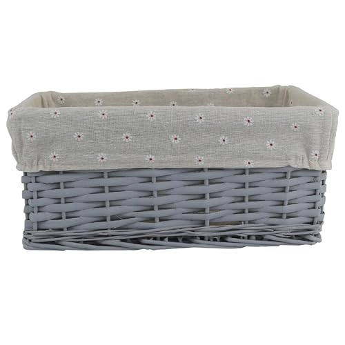 LKH Wicker Storage Basket Grey with Khaki Flower Lining – Durable & Lightweight Wicker Basket Storage, Stylish Home Organization Solution for Toys, Linens, Toiletries & Décor