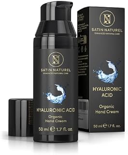 Organic Anti Aging Hand Cream 50ml with Hyaluronic Acid & Aloe Vera - For Young Looking Deeply Hydrated Hands - Vegan Hand Cream for very dry hands - Gifts for Women & Men - Satin Naturel