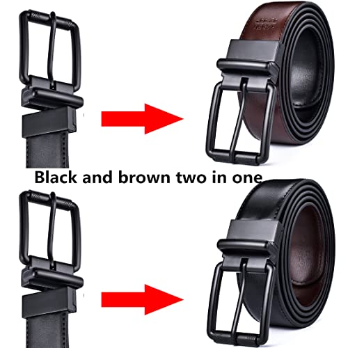 Beltox Men's Genuine Leather Reversible Belt 1.25" Rotate Black Buckle Gift Box2