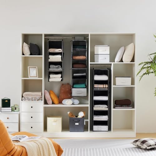 YOUDENOVA Hängeregal Schrankorganizer Stabiler Kleiderschrank Organizer Hängeaufbewahrung Ordnungssystem mit MDF-Platten und Bambus-Stock… – Ansicht 2