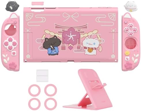 PlayVital Cherry Blossoms Kitten Protective Case for Nintendo Switch 2 with Stand | Cute Cat Ear & Paw Silicone Grips, Dockable Hard Shell, 2 Joystick Caps | Full-Body Protection Cover - Pink — view 8