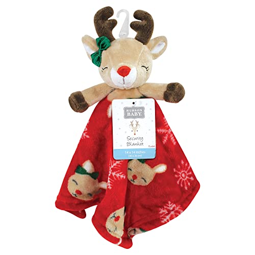 Image of Hudson Baby Unisex Baby Animal Face Security Blanket, Girl Holiday Reindeer, One Size