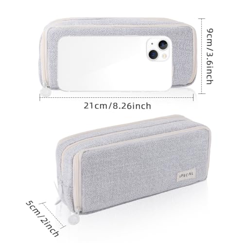 Image of iSuperb Large Pencil Pouch 3 Compartments Pencil Case Big Capacity Pencil Bag for Kids Teen Girls Boys Student School Supplies Pen Organizer Holder Bag (Light Grey)