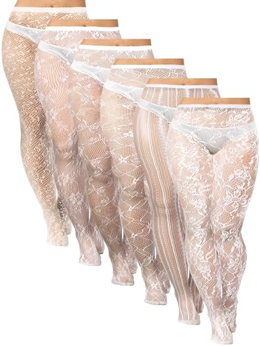 Image of Jadive 6 Pairs Women Plus Size Suspender Tights Fishnet Thigh High Stockings Garter Belt Lingerie Pantyhose
