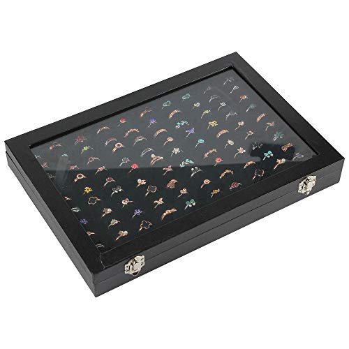 Ring Display Case Organizer Box with Transparent Lid, Ring Holder Showcase For Store Display Jewelry Show Home, Ring Organizer For Jewelry Rings, Studs Earrings (100 Slot, Black)2