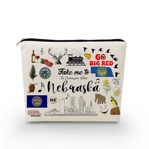 YULUENZE Take Me To Nebraska Makeup Bag Nebraska Travel Gift Small Canvas Organizer Bag with Zipper Nebraska Cosmetic Bag Travel Present for Women Friends Families