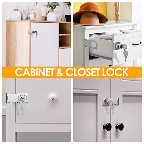 Cabinet Locks With Keys Door Latch - Hasp Lock For Drawers Cabinets Closets Toolbox Fridges, Padlock Latch Hasp Lock For Small Shed Fence Wooden Double Doors Locks Latch (3-Inch Keyed Lock, 2 Packs) #TOP3