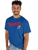 Blue 84 Men's Kansas Jayhawks T-Shirt Cursive Team Color, Team Color, Large