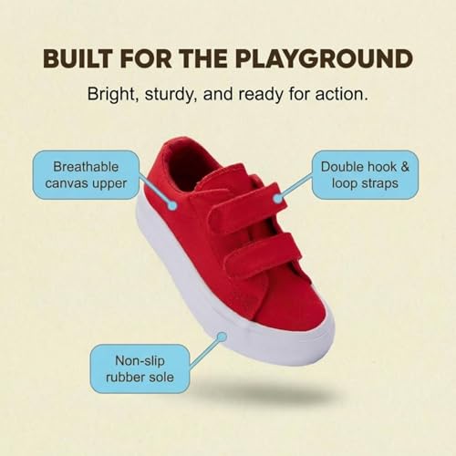 EMMA NEW YORK Toddler Sneakers Canvas Toddler Shoes for Girls and Boys, Hook and Loop Kid Sneaker (Red, 9)