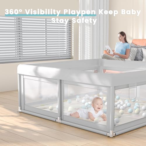 Image of 50 x 50 inch Baby Playpen with Mat Small Playpen for Babies and Toddlers Baby Fence Playards