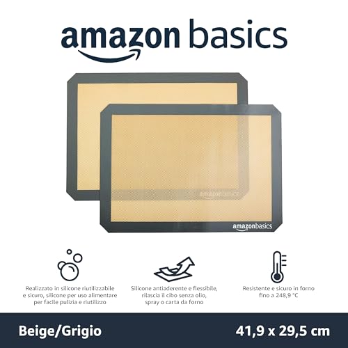 Amazon Basics Rettangolare Tappetini da forno in silicone Set da 2 pezzi BeigeGrigio 42 cm x 30 cm