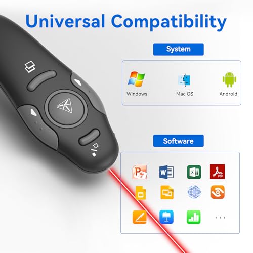 Clicker de apresentação remoto sem fio, cliques de PowerPoint com ponteiro laser, clique deslizante