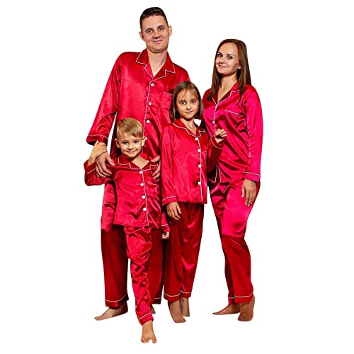 Christms Pajamas for Family Silk Satin Pajamas 2024 Button Down Sleepwear Long Sleeve Comfy Loungewear Matching Sets
