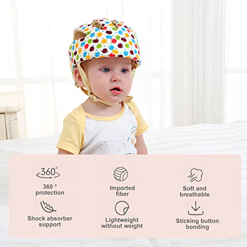 Baby Adjustable Safety Helmet, Kid Soft Head Cushion Protective Harnesses Cap, Toddler Infant Safety Hat Head Protector When Learning to Crawl Walk Play Flower