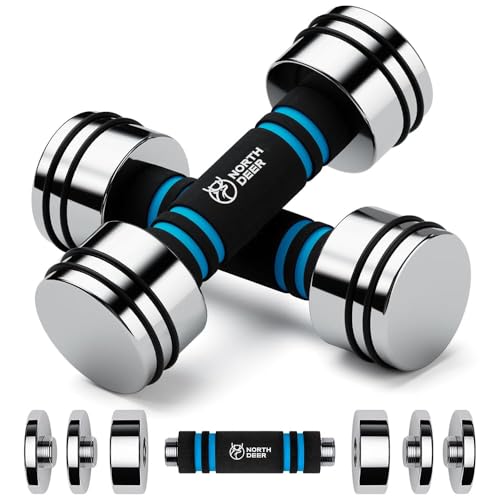 Image of Northdeer Steel Dumbbells Ultracompact & Adjustable Chrome Dumbbell with Foam Handles 5lb 10lb 15lb 20lb 30lb 50lb Home Gym Workout (Choice of Size)