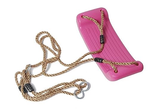 CHILDRENS PLASTIC SWING SEAT FOR KIDS CLIMBING FRAME DIY PLAYGROUND TREE HOUSE WITH ADJUSTABLE ROPES FOR SWING FRAME HANG ON TREE * FROM HAPPY PLAYGROUNDS (Pink)