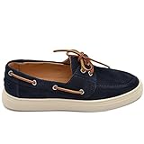 Scarpe da Barca Mocassini Slippers LS Luisantiago Vera Pelle camoscio Blu Cordino Bicolore Suola in Gomma reclinabile (43 EU)